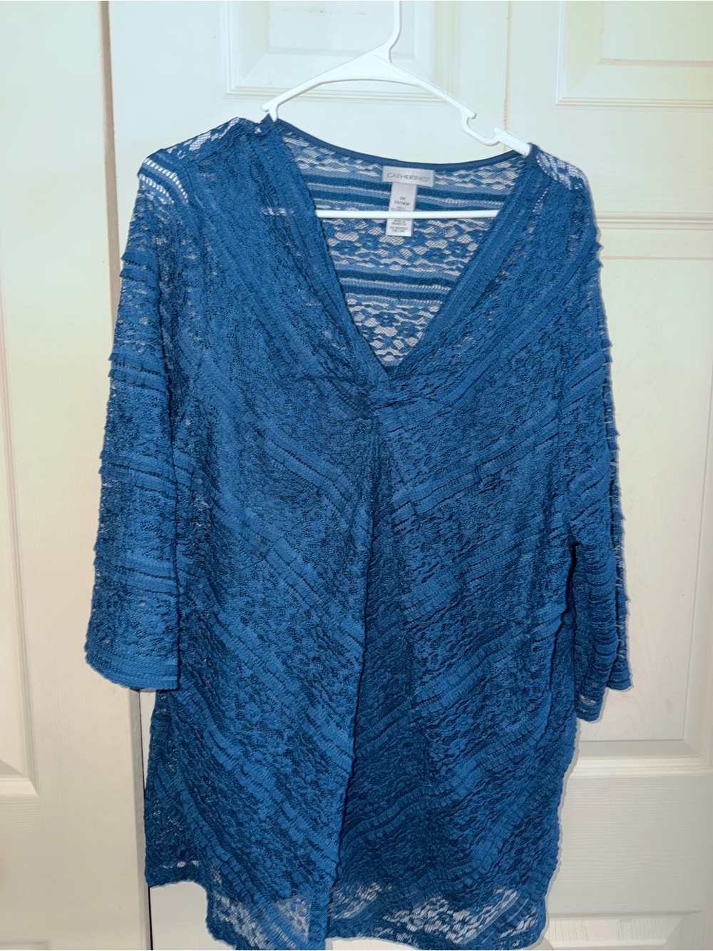 Catherines Teal Blue Lace V-Neck Tunic